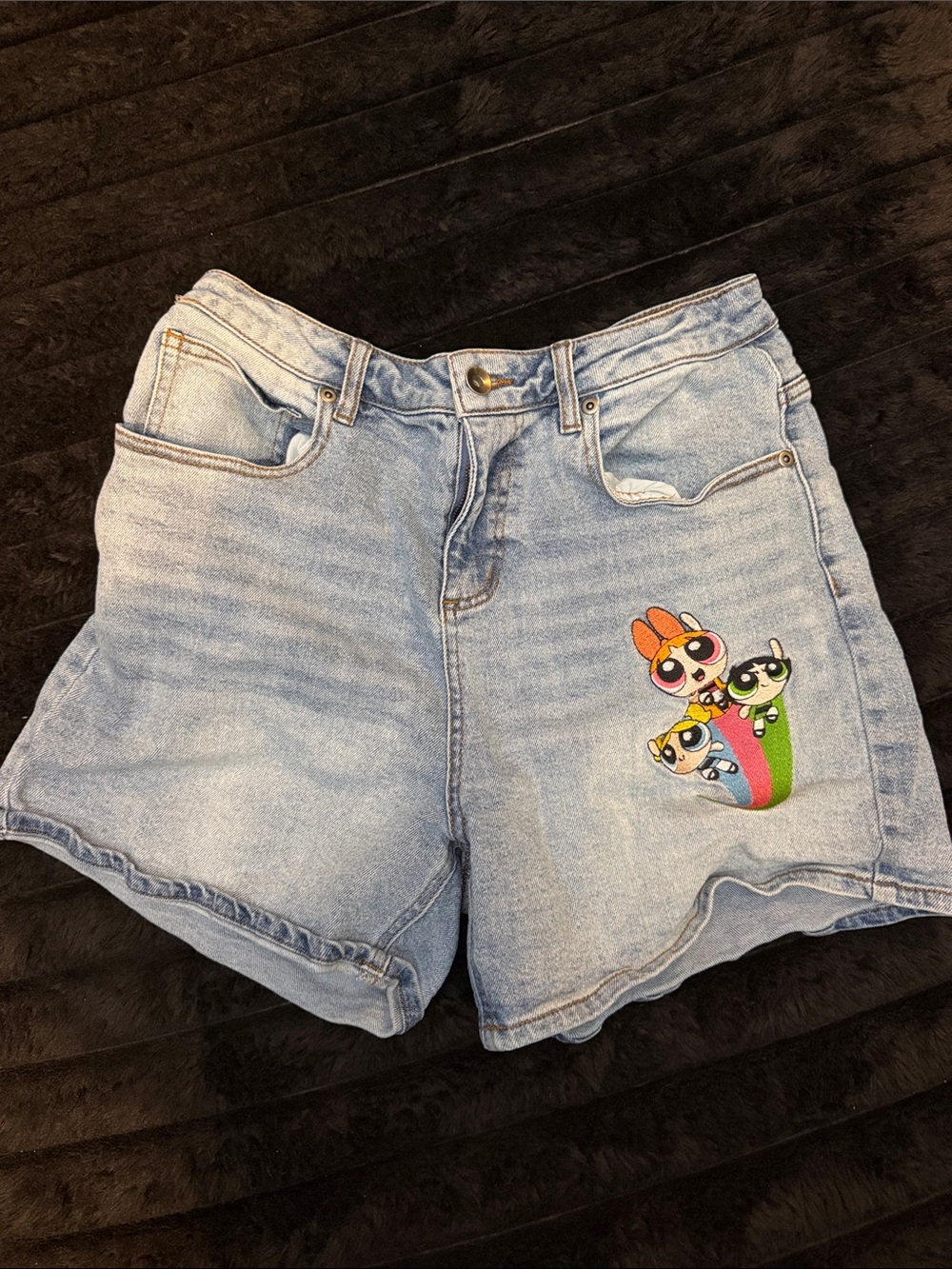 Cartoon Network Light Blue Denim Shorts with Powerpuff Girls Patch